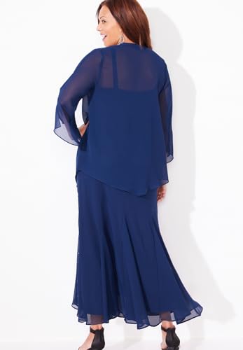 Catherines Women's Plus Size Masquerade Beaded Dress Set with Jacket (Petite Available) - 24 W, Mariner Navy2