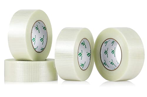 Bomei Pack 4 Rolls Bi Directional Filament Tape, Fiberglass Filament Strapping Tape, For Shipping And Packing, 5.9Mil X 2Inch X 55Yds #TOP6