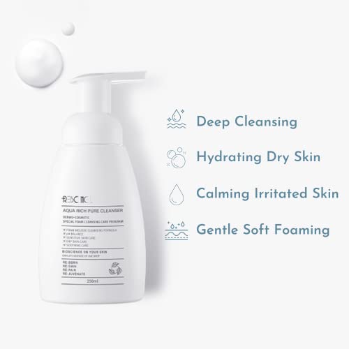 Reboncel Aqua Rich Hydrating Face Foam Cleanser Gentle Hypoallergenic Ph Balance Korean Skin Care Face Wash Cleansing Foam(8.45 Fl.oz 250Ml) #TOP5
