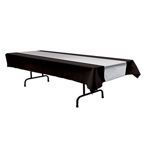 Beistle Black and Silver Tablecover, 54 Inches by 108 Inches