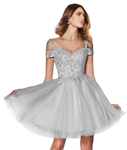 kosoze Sparkly Floal Homecoming Dresses Applique Tulle Sweet 16 Dress A Line Beaded Short Prom Party Gowns