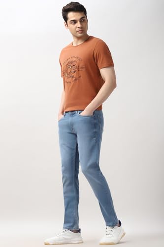Image of Peter England Men's Slim Tapered Jeans | Heavy Wash Denim | Casual Wear | Modern Fit