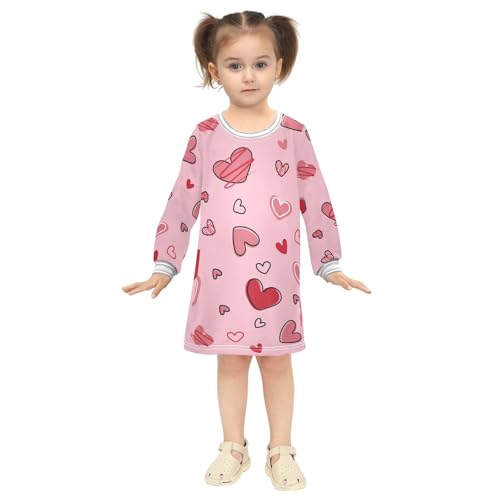 Heart Pink Red Girls Dresses Long Sleeve Sweatshirt Dress for Girls Winter Toddler Casual A Line Dresses Size 2-8T4