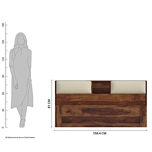Image of STRATA FURNITURE Solid Sheesham Wood Cazz Queen Size Bed with Headboard Storage | Palang Cots Wooden Double Beds | Ideal Furniture for Living Room Bedroom and Hotel (Natural Finish)