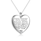 YFN Collar con colgante de corazón de plata de ley con texto en inglés 'Always Remember You are Braver Than You Believe' (plata)