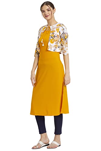 Image of Women's Crepe Jacket Kurta (ALC4045 Dark Yellow L)