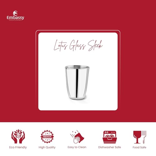 Image of EMBASSY Stainless Steel Lotus Sleek Glass, Pack of 6, 300 ml