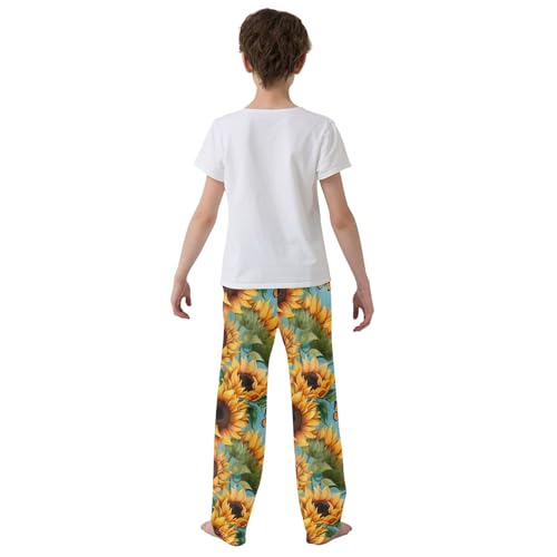 Sunflower Butterfly Long Pajama Pants Elastic Waist PJ Bottoms with Pockets S A1104564