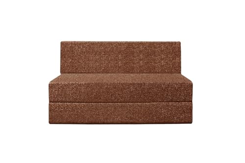 Image of Foldable One Seater Sofa Cum Bed, Sofa Bed 3X6 Feet, Jute Fabric- Washable Cover- Including 1 Cushion Perfect for Home & Office - Brown-Color