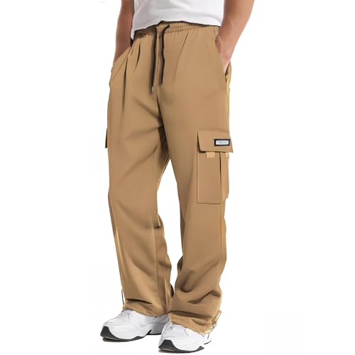 Cargo Sweatpants for Men Drawstring Waist Relaxed Fit Outdoor Joggers Straight Leg Hiking Workout Pants with Pockets2
