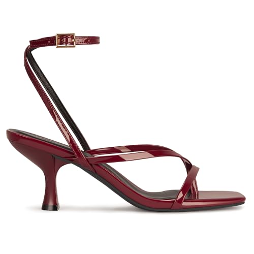 Image of Women's Kitten Heel Strappy Open Square Toe Thong Ankle Strap Heels for Wedding