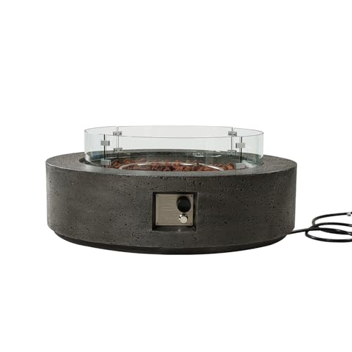 SUNBURY Outdoor Propane Gas Fire Pit Table, 42 Inch Round Outdoor Firepit Table, 50000 BTU Fire Table for Patio Set, Gray