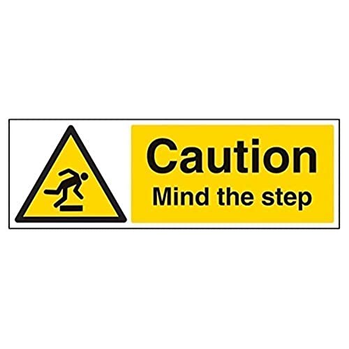 VSafety Caution Mind The Step Sign - Señal (450 mm x 150 mm, plástico rígido)