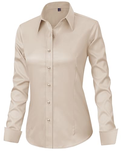 Image of J.VER Womens Dress Shirts Long Sleeve Button Down Shirt Wrinkle-Free Business Casual Blouse Office Work Tops
