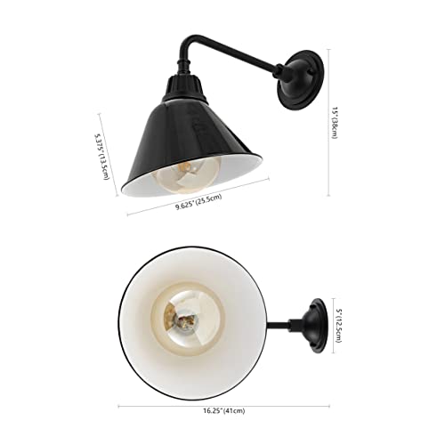 Image of JONATHAN Y Croydon 1-Light Gooseneck Barn Sconce 9.63 inch, Black | Metal Bell Shade, Farmhouse Industrial Wall Fixture, Indoor or Outdoor, LED Bulb Included, Dimmable, For Porch, Patio