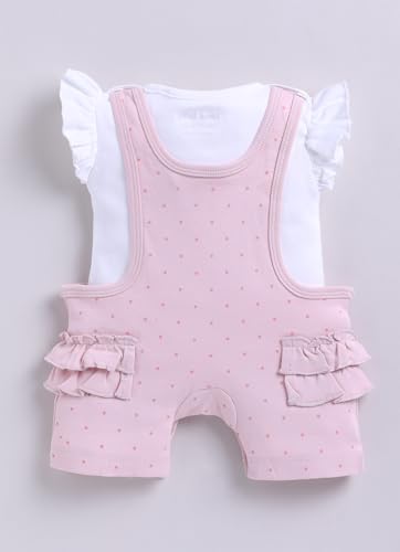 Image of Smart Baby Dungaree Set for Baby Girls | Cotton Romper with T-Shirt | Soft & Breathable Fabric | Cat Doll | Snap Button Closure for Easy Diaper Change
