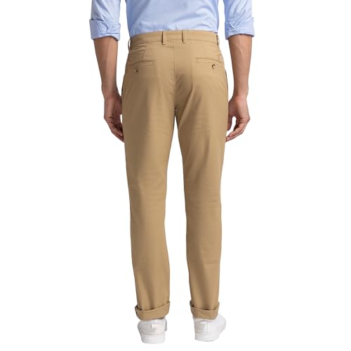Image of Colorplus Men's Cotton Blend Solid Piece Dyed Pattern Contemporary Fit Flat Front Casual Trouser