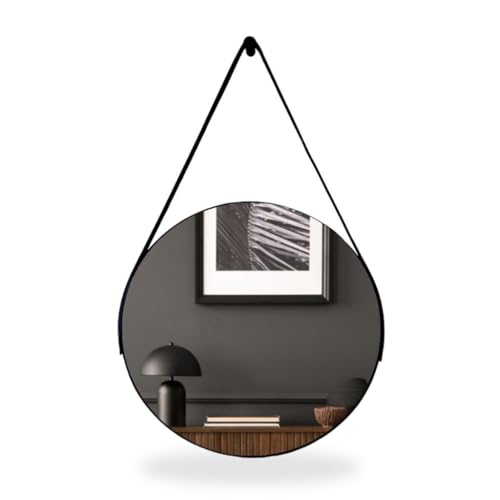 Espelho Redondo 50cm com Alça e Suporte Para Lavabo Hall Banheiro...