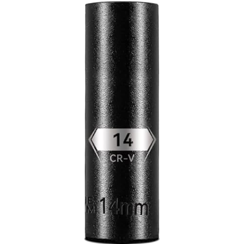BLACKROBOT 1-2 Inch Drive 6-Point Deep Socket, 14mm Deep Impact Socket, CR-V Steel