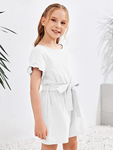 Kingdenergy Kids Girls Summer Rompers Crew Neck Ruffle Short Sleeve Keyhole Belted Shorts One Peice Jumpsuits #TOP7