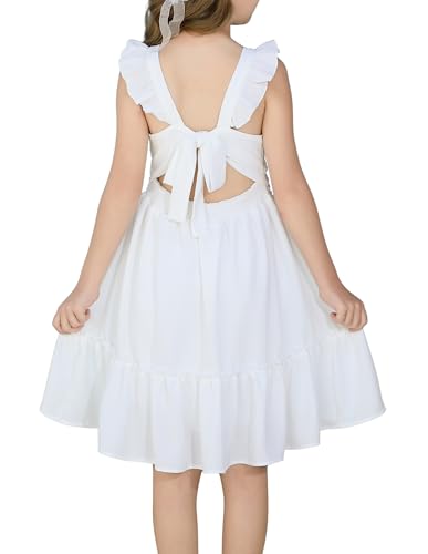 Girls Floral Dress Tie Back Flutter Sleeves Dresses Summer Casual A-Line Dress for 5-12Y