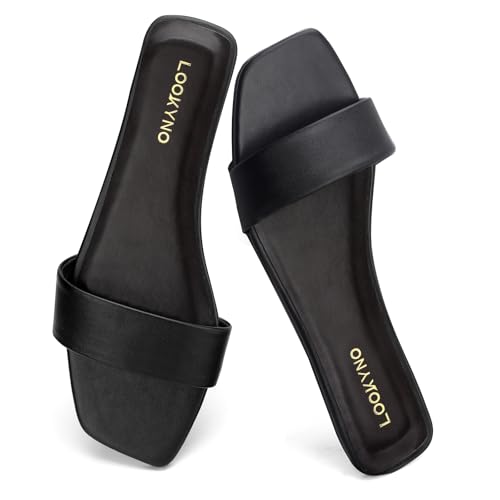 Women's Flat Sandals Square Fashion Basic Sandals Slides Comfortable Slip On Summer for Slippers Casual Peep Toe Beach