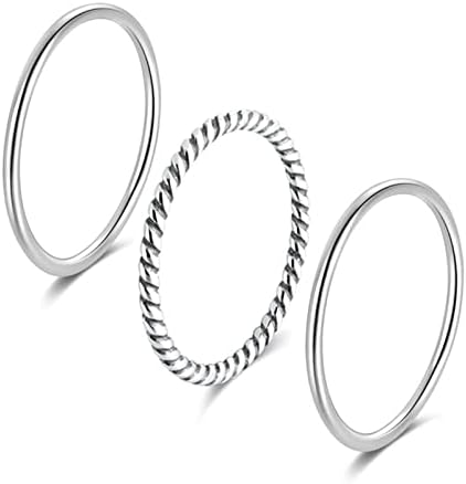 SILBERTALE 925 Sterling Silver Stacking Minimalist Midi Above Knuckle Pinky Finger Rings Bands For Women 3pcs Set Size 5