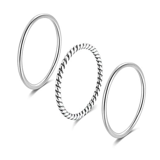 SILBERTALE 925 Sterling Silver Stacking Minimalist Midi Above Knuckle Pinky Finger Rings Bands 3pcs Set Size 2.5