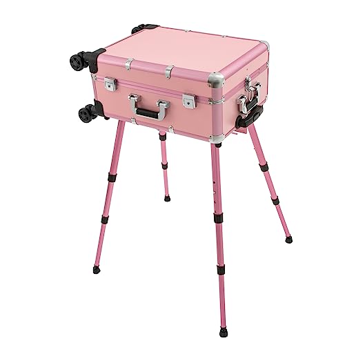 SuiYuLn Professional Salon Trolley,Rolling Makeup Train Case,Large Make up Cosmetic Orgainzer with Lighted Mirror,12V Cosmetic Travel Case with 3Color Lights
