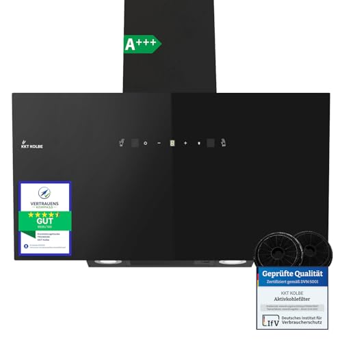KKT KOLBE Hotte aspirante 90 cm | Circulation d'air évacué | 782 cbm/h | Hottes murales sans tête | Noir | Verre | Contrôle gestuel | Contrôle tactile du...