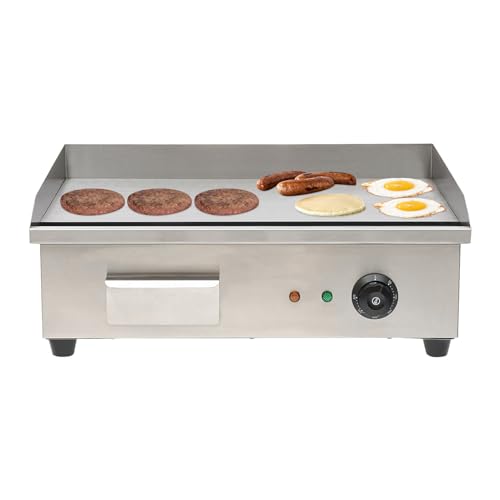 LIAPDG 3000W Stainless Steel Electric Countertop Griddle, 21.25 x 15.74 x 8.26 Inch 110V Breakfast Flat Top Griddle Silver Flat Grill Eletric with Oil Storage Box with a Push-Pull