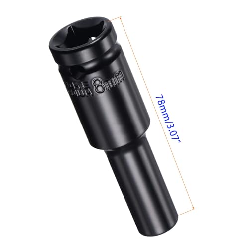 MACHSWON 2Pcs 1/2 Inch Drive - 8mm Deep Impact Socket with 6 Point Design, Heat-Treated Cr-V Steel 78mm Length, Metric Sizes - Image 2