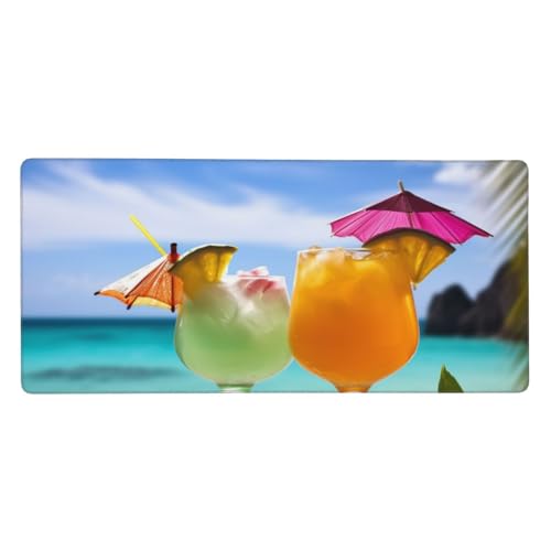 Grand tapis de souris de jeu XXL 90x40 cm motif plage tropicale pour bureau