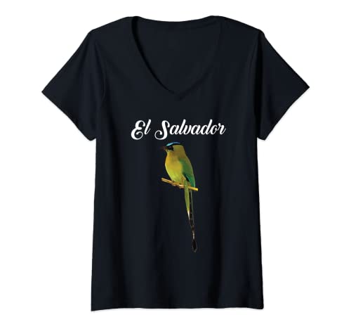Womens El Salvador Torogoz National Bird Salvadorian Pupusas Flag V-Neck