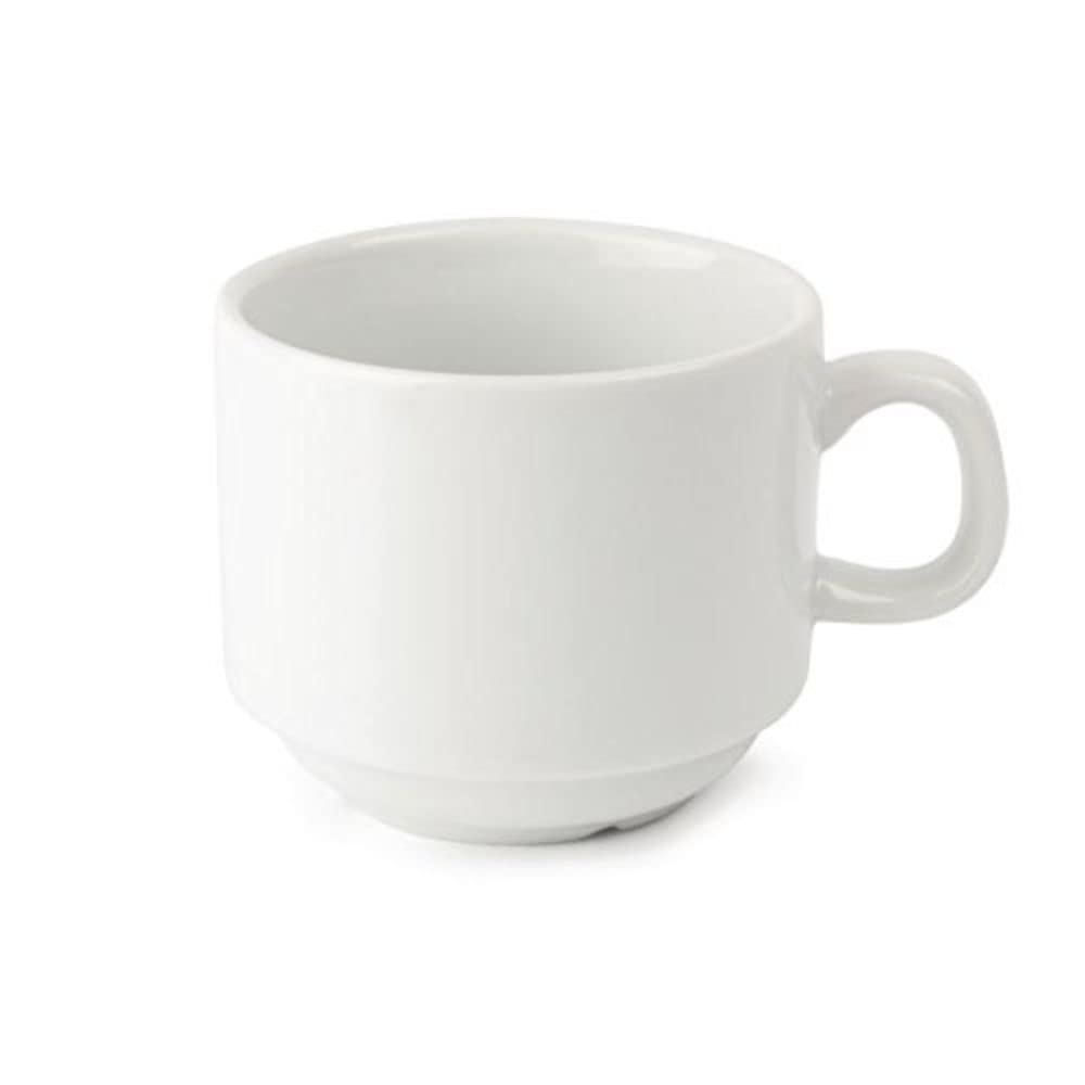 Olympia Whiteware stapelbare Teetassen, 200 ml (12 Stück), weißes Porzellan, Teetassen und Kaffeetassen, splitterfest, passend für Untertasse CB468, mikrowellen-/spülmaschinenfest, CB467