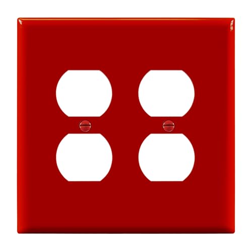 Image of ENERLITES Duplex Receptacle Outlet Wall Plate, Midway Size 2-Gang 4.88 inch x 4.92 inch, Unbreakable Polycarbonate Thermoplastic, UL Listed, 8822M-R, Red