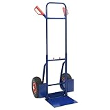 Homgoday Stahl Handwagen mit Gummirädern - Blau/Rot, 49,5x53x114 cm, für Innen & Außen Model4019016