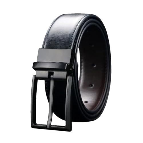 Men's Reversible Leather Dress Belt Metal Pin Rotated Buckle Fashion Male Waistband