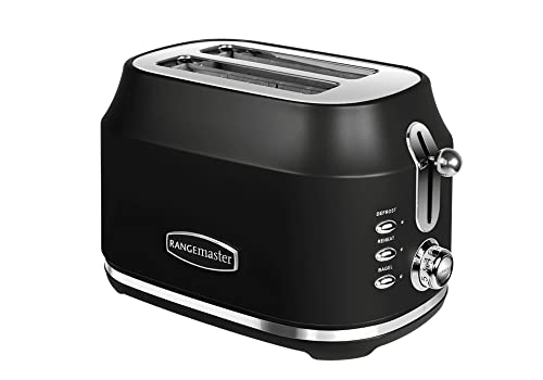 Rangemaster RMCL2S201BK Classic Black 1kW 2 Slice Toaster with Defrost, Cancel & Reheat Functions, Removable Crumb Tray & 6 Power Levels with 2 Year Guarantee