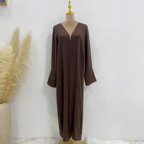 Image of Open Abayas Kimono Muslim Women Cardigan Maxi Dress and pants Set Islamic Clothing Dubai Saudi Robe