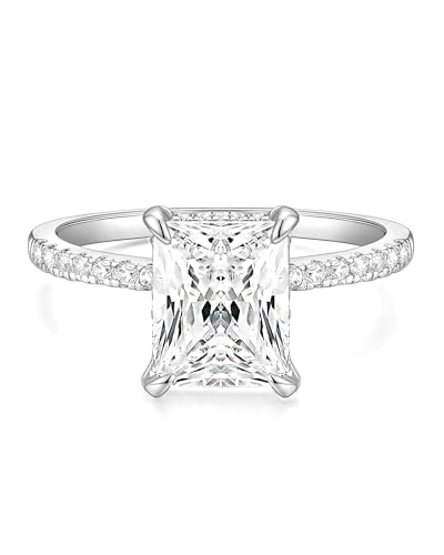 TIGRADE 4CT Engagement Ring for Women Radiant Cut Cubic Zirconia Wedding Band CZ Promise Anniversary Ring Size 3-13, Silver, Size 6.5