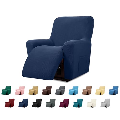 Cupuamon Recliner Chair Covers,Lazy Boy Recliner Covers Stretch Reclining Covers 1 Piece Furniture Protector with Elastic Bottom for Dog,Kids-Navy