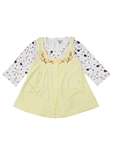 Image of NammaBaby Premium Baby Girls Full Sleeves Frock with Pant Baby Girl's Cotton Frock with Leggings, Frill Frock - Pack of 1