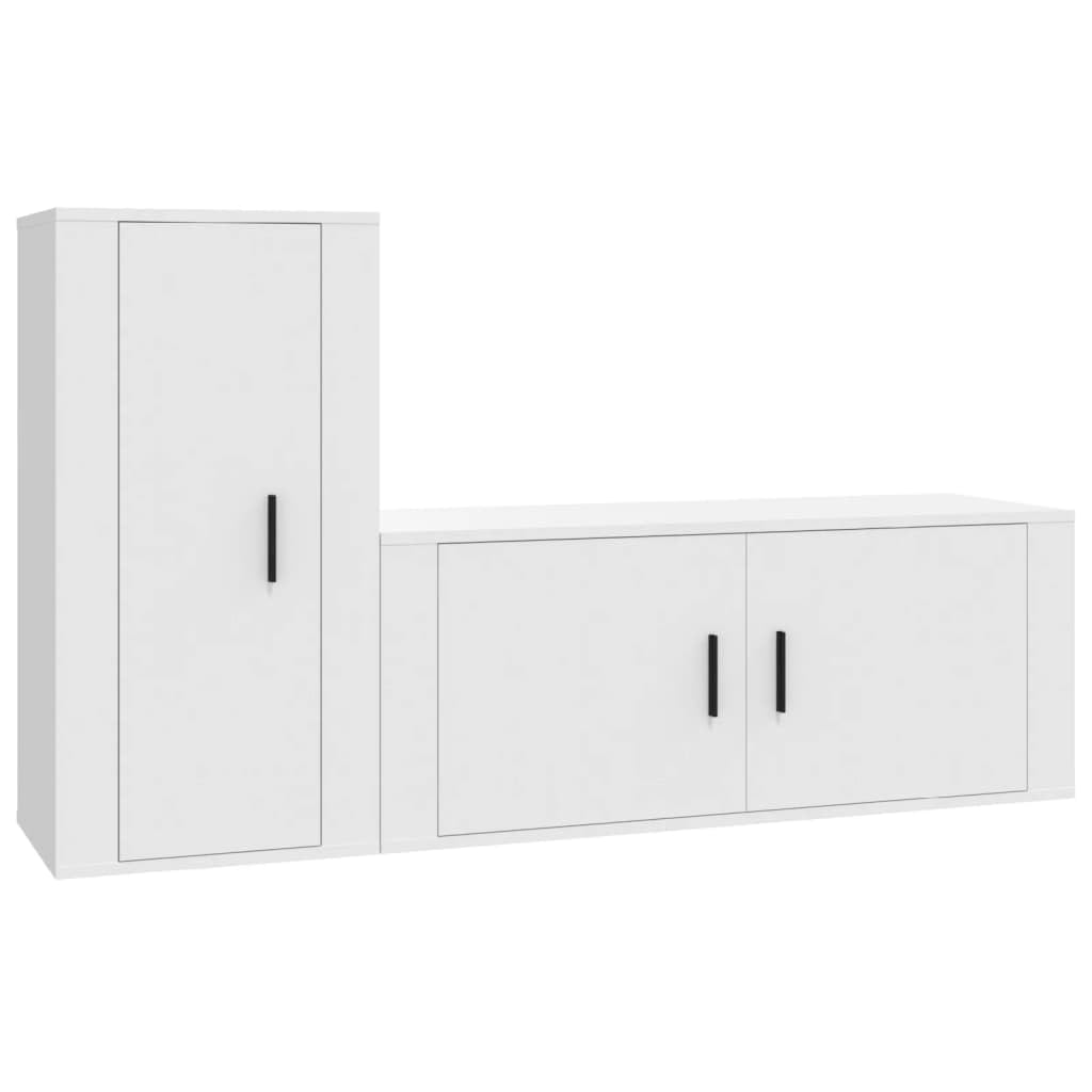 2-TLG. TV-Schrank-Set Weiß, Holzwerkstoff, Wandmontage, Modernes Media Center für Wohnzimmer, Viel Stauraum, Schwebendes Design, Robust & Stabil