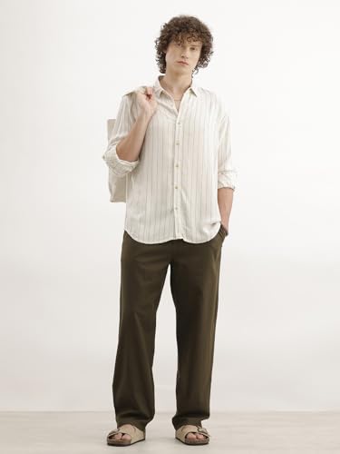 Image of WROGN Men's Linen Blend Trousers | Solid Design | Loose Fit