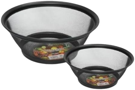 Mesh Strainer Colander Set – Metal Kitchen Strainers Set Black – Durable Fine Mesh for Draining & Rinsing (Pack of 2(28 & 25cm))