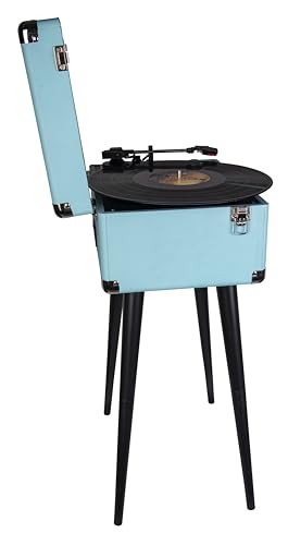 Sylvania SRC894-BLUE Bluetooth Retro Turntable with Stand & FM Radio (Blue)