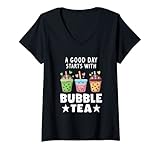 Mujer Un buen día comienza con el té de boba de té buble Camiseta Cuello V