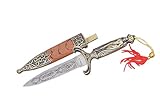 SZCO Mongolian Boot Dagger Camping Knife 7.75 Inch - Hunter Knife with Decorative Metal Handle, Stainless Steel Blade & Sheath - Pocket Knife for Hiking, Camping & Outdoor Uses - Knives for Men