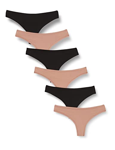 Amazon Essentials Women's Thong Underwear (Available In Plus Size), Pack Of 6, Black/Dusted Pearl, Medium #TOP11